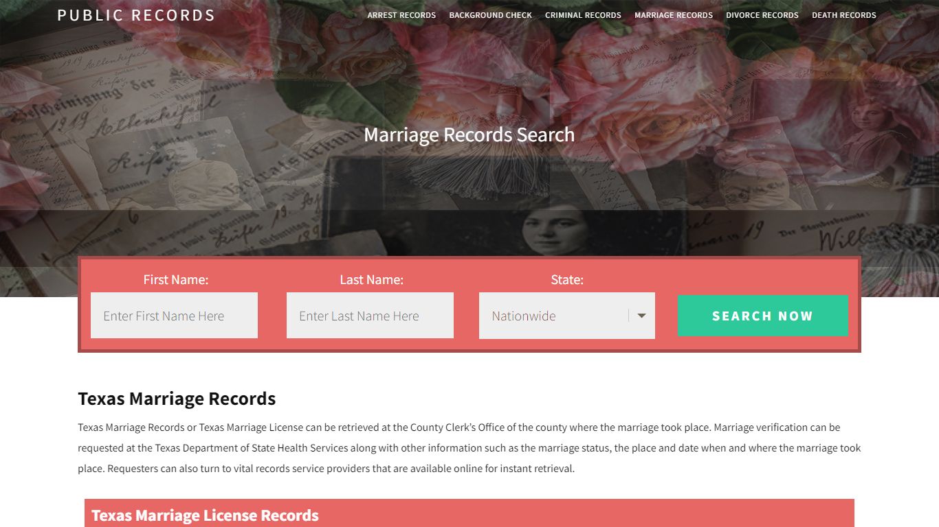 Texas Marriage Records | Enter Name and Search. 14Days Free